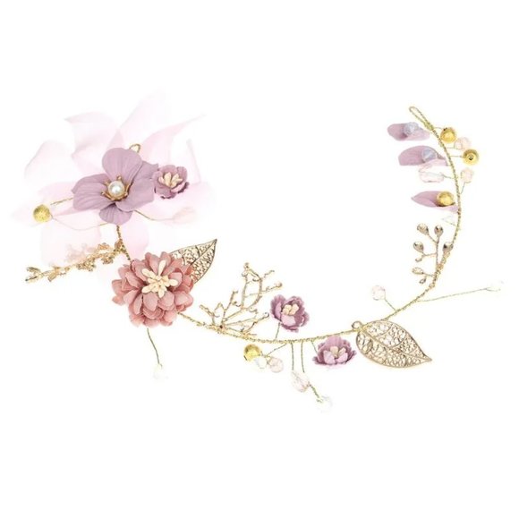 Unique Light Purple Flowers Design Women Fairy Style Wedding Hair Accessory - Picture 4 of 5